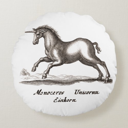 Unicorn Classic Running Magic Woodland Creature Round Pillow