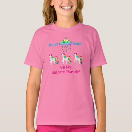 Unicorn Cloud Cartoon Cute Fun Girly Pink T_Shirt