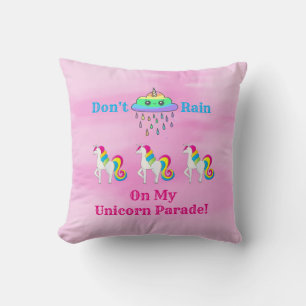 Unicorn Cloud Cartoon Cute Fun Girly Pink Throw Pillow