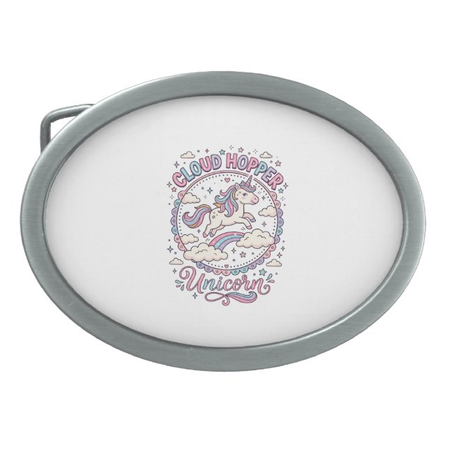 Unicorn Cloud Hopper Unicorn Playful Cute Gift Des Belt Buckle (Front)