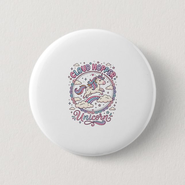 Unicorn Cloud Hopper Unicorn Playful Cute Gift Des Button (Front)