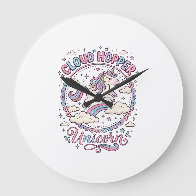 Unicorn Cloud Hopper Unicorn Playful Cute Gift Des Large Clock (Front)
