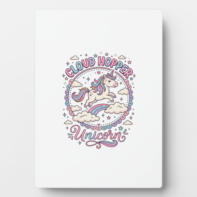 Unicorn Cloud Hopper Unicorn Playful Cute Gift Des Plaque (Front)