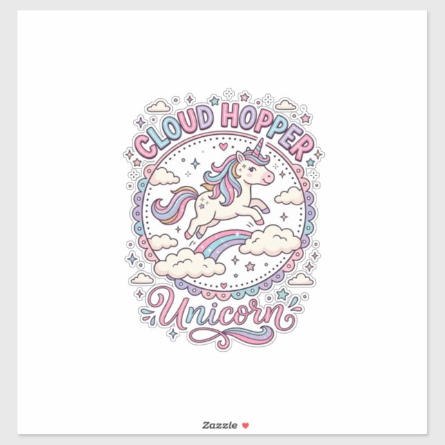 Unicorn Cloud Hopper Unicorn Playful Cute Gift Des Sticker (Sheet)