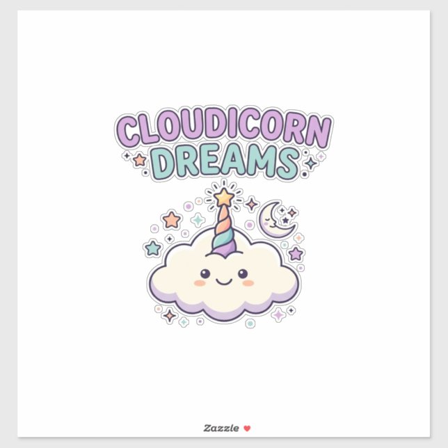 Unicorn Cloudicorn Dreams Trendy Graphic Tee Desig Sticker (Sheet)