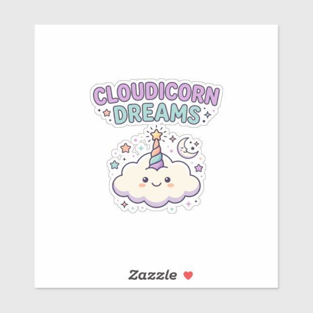 Unicorn Cloudicorn Dreams Trendy Graphic Tee Desig Sticker (Sheet)