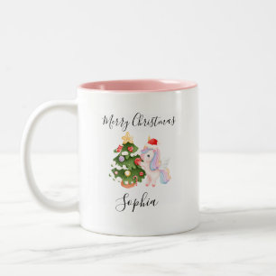 Unicorn Cocoa Magic – Custom Christmas for Girls Two-Tone Coffee Mug