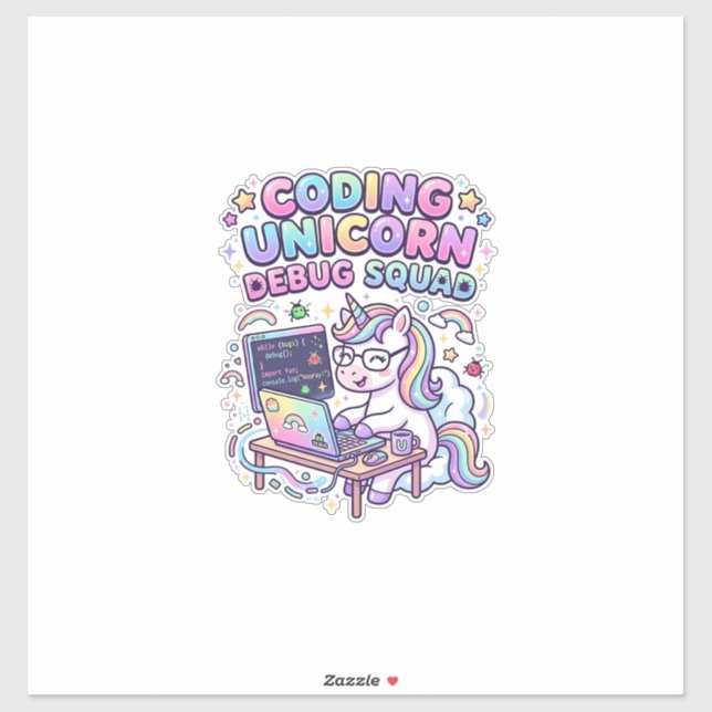 Unicorn Coding Unicorn Debug Squad Charming Market Sticker (Sheet)