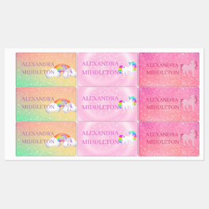 Unicorn Collection School Name Stars Rainbow Kids' Labels