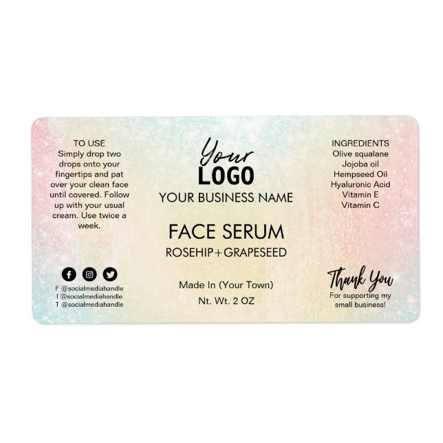 Unicorn Colored Face Serum Label (Front)