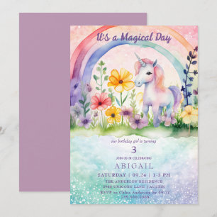 Unicorn Colorful Girl Birthday Party Invitation