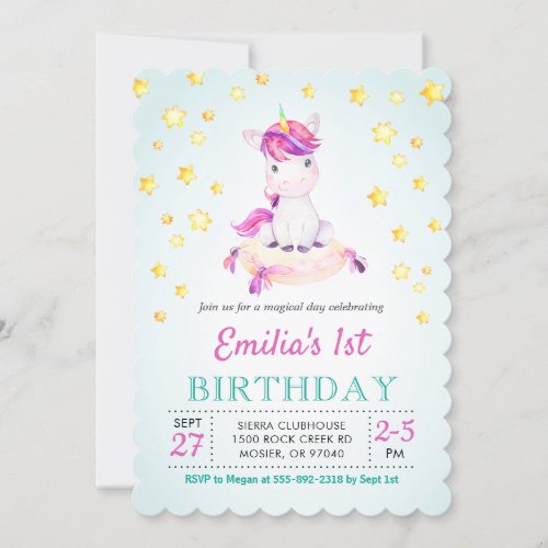 Unicorn Colorful Girl Kids Children Birthday Party Invitation