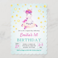 Unicorn Colorful Girl Kids Children Birthday Party Invitation