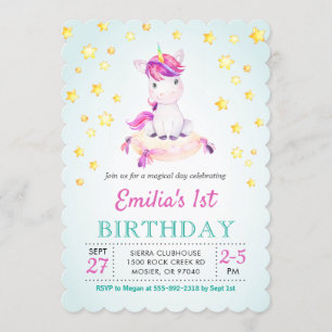 Unicorn Colorful Girl Kids Children Birthday Party Invitation