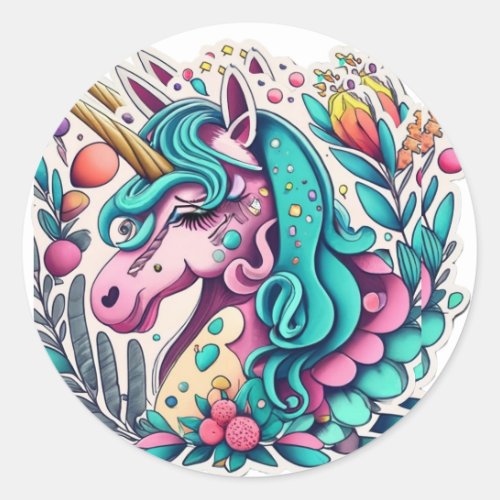 Unicorn colorful unicorn cute classic round sticker