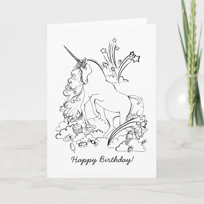 Unicorn Coloring Page Greeting Card | Zazzle.com