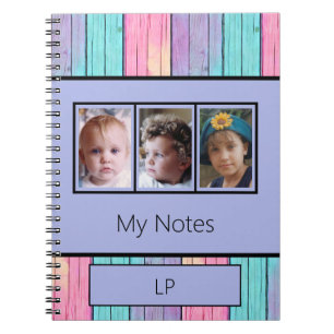Unicorn colors 3 photo initials purple notebook