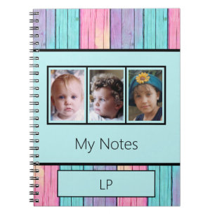 Unicorn colors 3 photo initials turquoise notebook