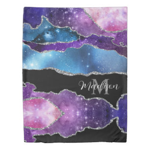 Unicorn Colors Silver Sparkle Monogram Duvet Cover