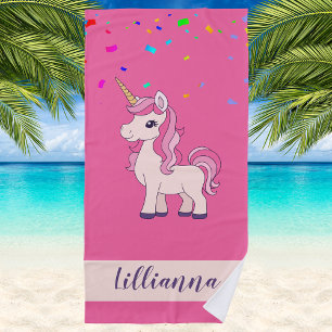 Unicorn Confetti Trendy Stylish Monogrammed Beach Towel