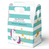 Unicorn Constellation Green 1st Birthday Thank You Favor Boxes