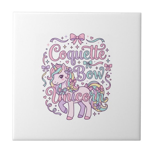 Unicorn Coquette Bow Unicorn Cute Pastel Graphic T Ceramic Tile (Front)