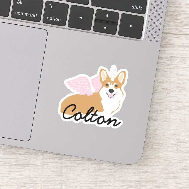 Unicorn Corgi Pet Name Sticker (Detail)
