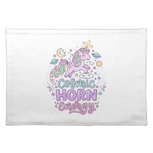 Unicorn Cosmic Horn Energy Cute Pastel Graphic Tee Cloth Placemat