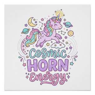 Unicorn Cosmic Horn Energy Cute Pastel Graphic Tee Poster