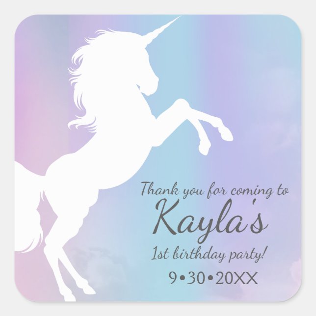 Unicorn, cotton candy colours, custom square sticker (Front)