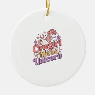 Unicorn Cowgirl Moon Unicorn Whimsical Merch Desig Ceramic Ornament