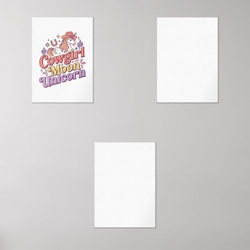 Unicorn Cowgirl Moon Unicorn Whimsical Merch Desig Wall Art Sets