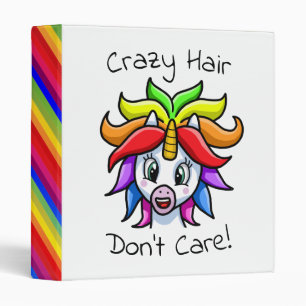 Unicorn Crazy Hair Don't Care Funny 3 Ring Binder