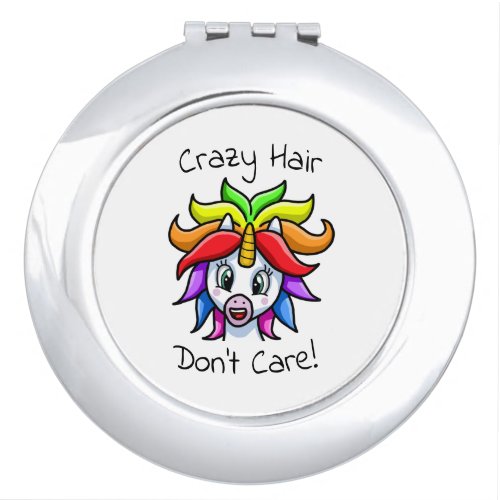 Unicorn Crazy Hair Dont Care Funny Compact Mirror