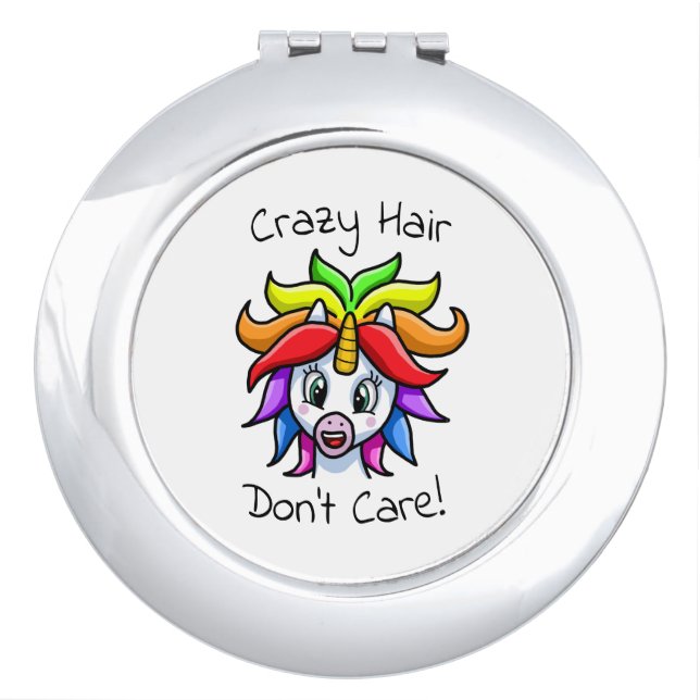 Unicorn Crazy Hair Don't Care Funny Compact Mirror (Front)