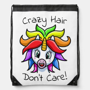 Unicorn Crazy Hair Don't Care Funny Drawstring Bag