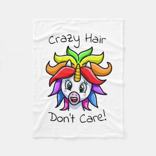 Unicorn Crazy Hair Dont Care Funny Fleece Blanket