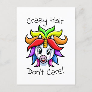 Unicorn Crazy Hair Don't Care Funny Holiday Postcard