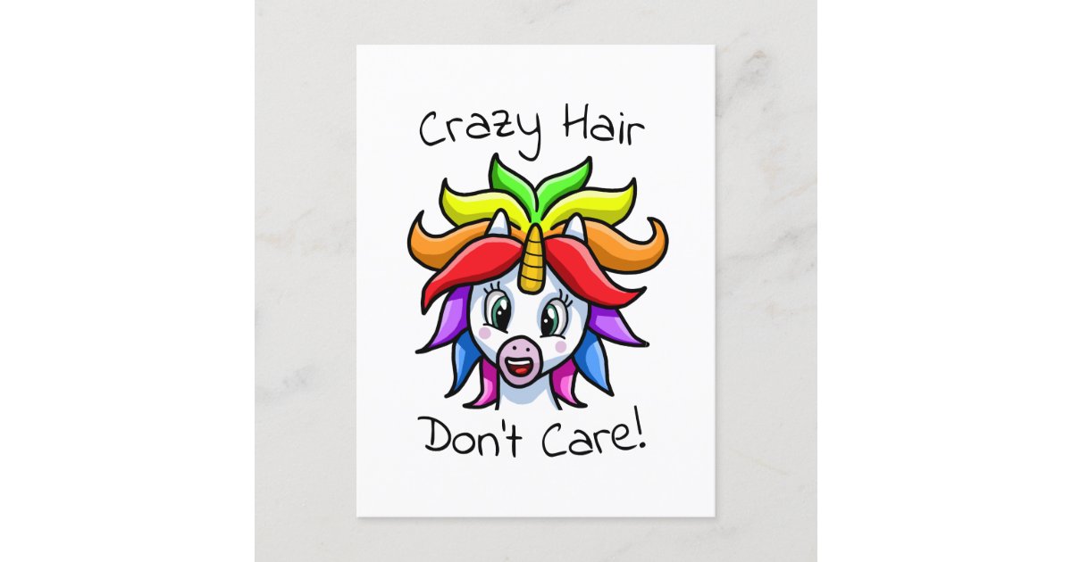 Unicorn Crazy Hair Don T Care Funny Holiday Postcard Zazzle Com