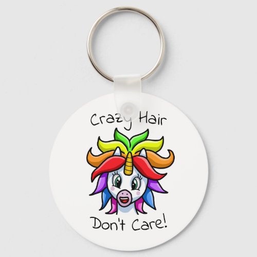 Unicorn Crazy Hair Dont Care Funny Keychain