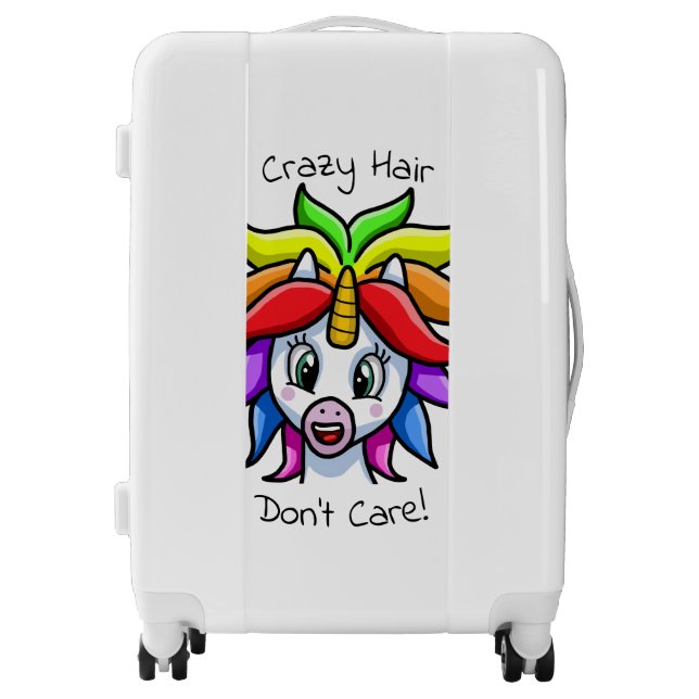 Unicorn Crazy Hair Don't Care Funny Luggage (Front)