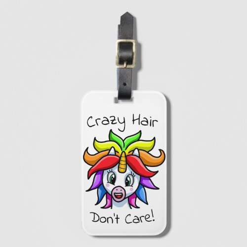 Unicorn Crazy Hair Dont Care Funny Luggage Tag
