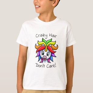Unicorn Crazy Hair Don't Care Funny T-Shirt