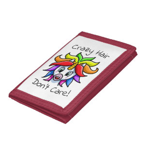 Unicorn Crazy Hair Don't Care Funny Tri-fold Wallet