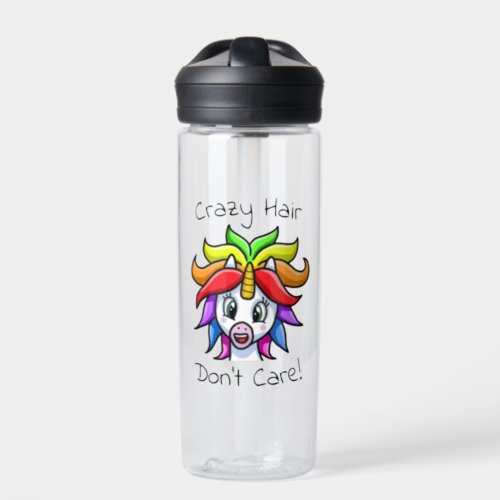 Unicorn Crazy Hair Dont Care Funny  Water Bottle