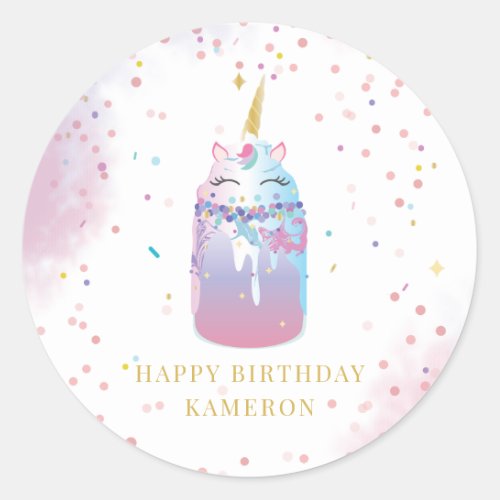 Unicorn Crazy Milkshake Girls Birthday Party Classic Round Sticker
