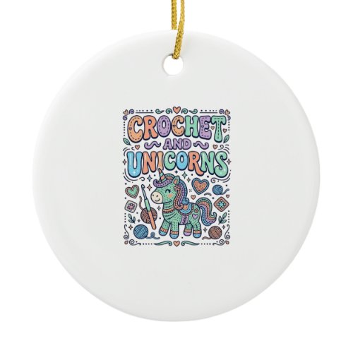Unicorn Crochet and Unicorns Kawaii Sticker and Sh Ceramic Ornament