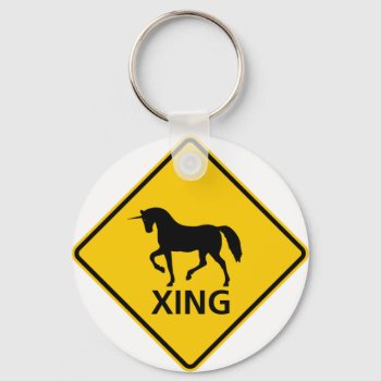 Unicorn Crossing Highway Sign Keychain by wesleyowns at Zazzle