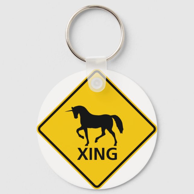 Unicorn Crossing Highway Sign Keychain (Front)