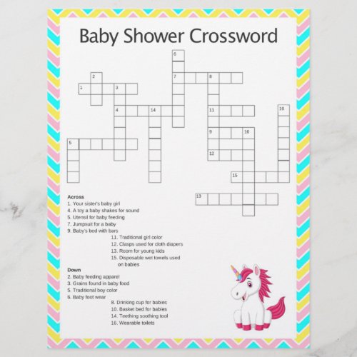 Unicorn Crossword Baby Shower Game